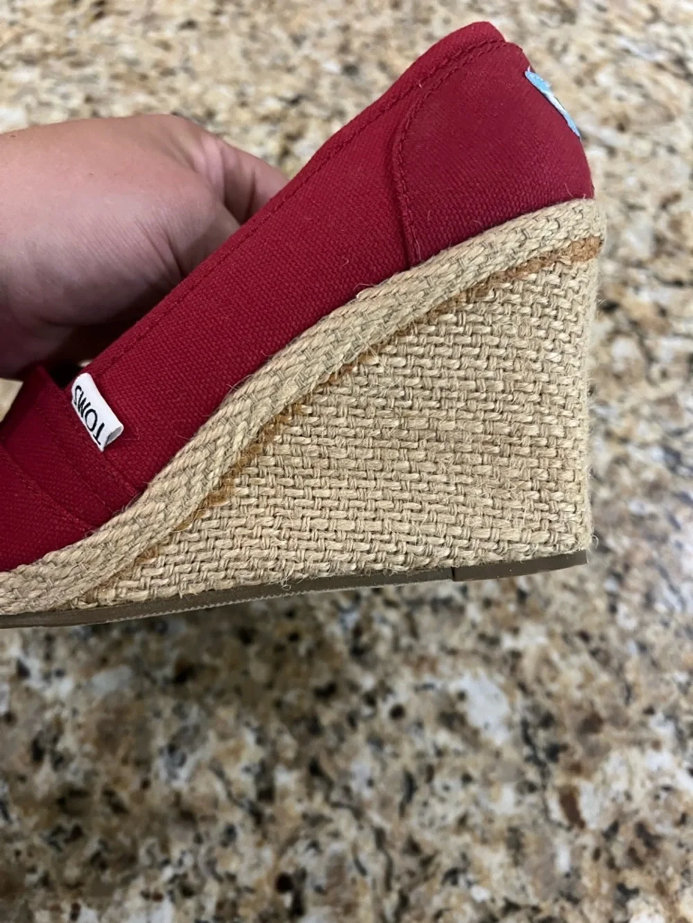 New - TOMS Red Canvas Peep-Toe Espadrilles